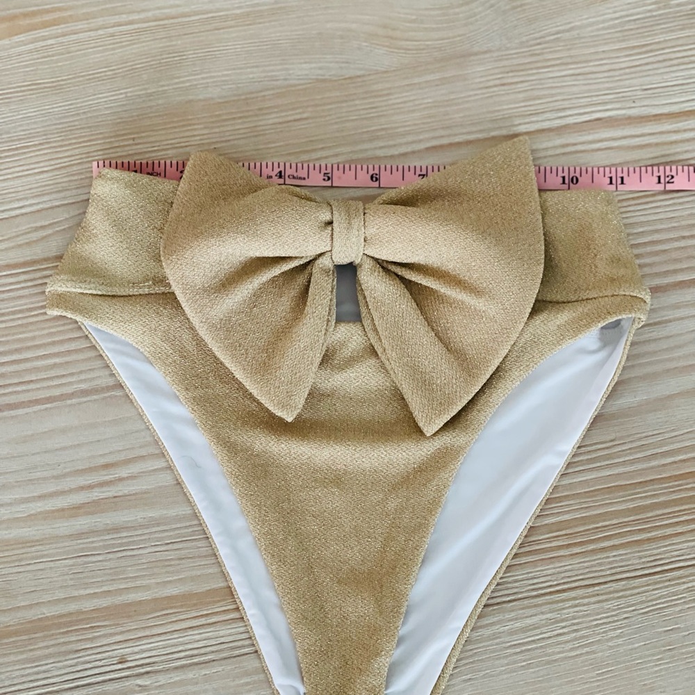 Beach Riot Metallic Gold-textured Bow Bikini Set, S - Picture 6 of 9